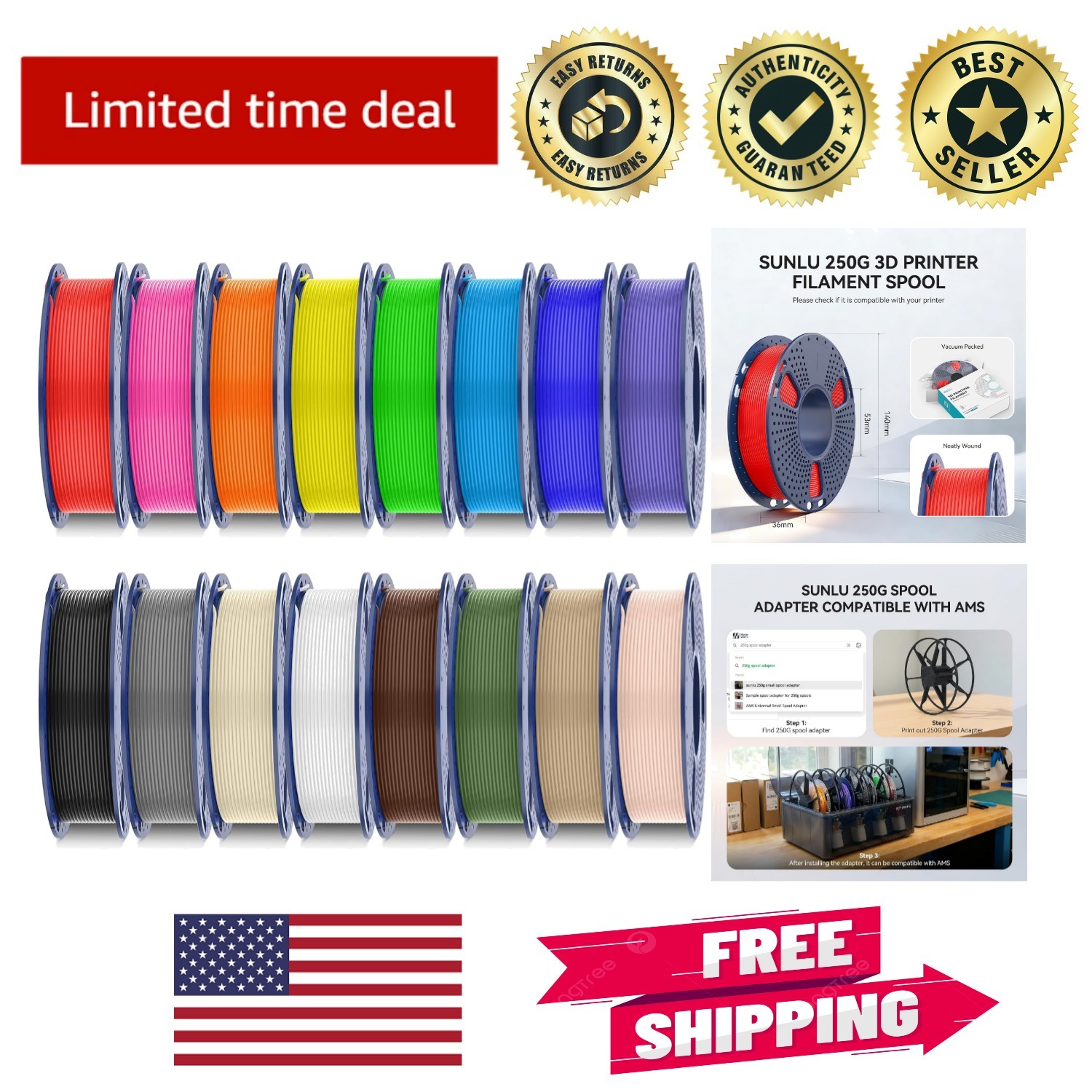 PLA+ 2.0 3D Printer Filament Bundle - 16 Colors, 141.1oz for Effortless Printing