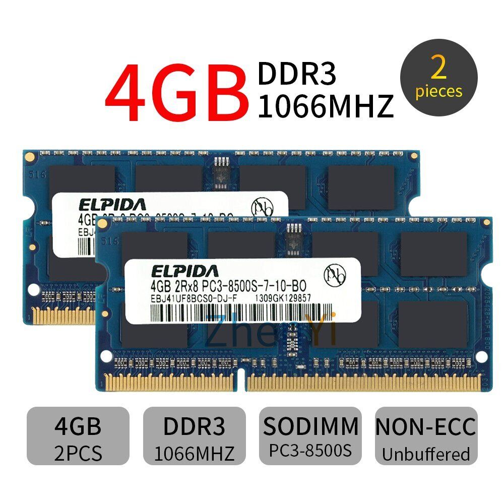 8GB 2x 4GB PC3-8500S DDR3 1066mhz 2RX8 204pin 1.5V SO-DIMM Memory RAM For Elpida