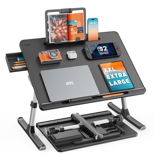 X-Large Foldable Laptop Lap Desk for Bed, Adjustable Table with Storage