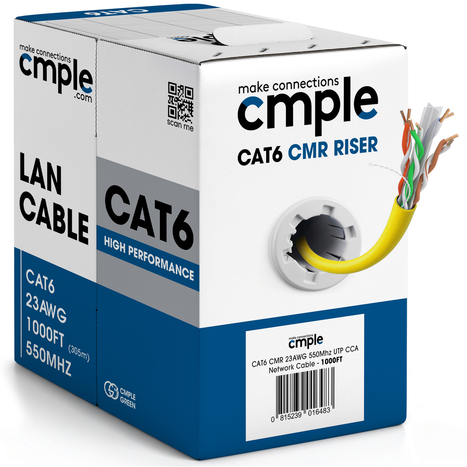 1000ft Cat6 Riser Ethernet Cable CMR Solid 23AWG UTP 550MHz In-Wall Network