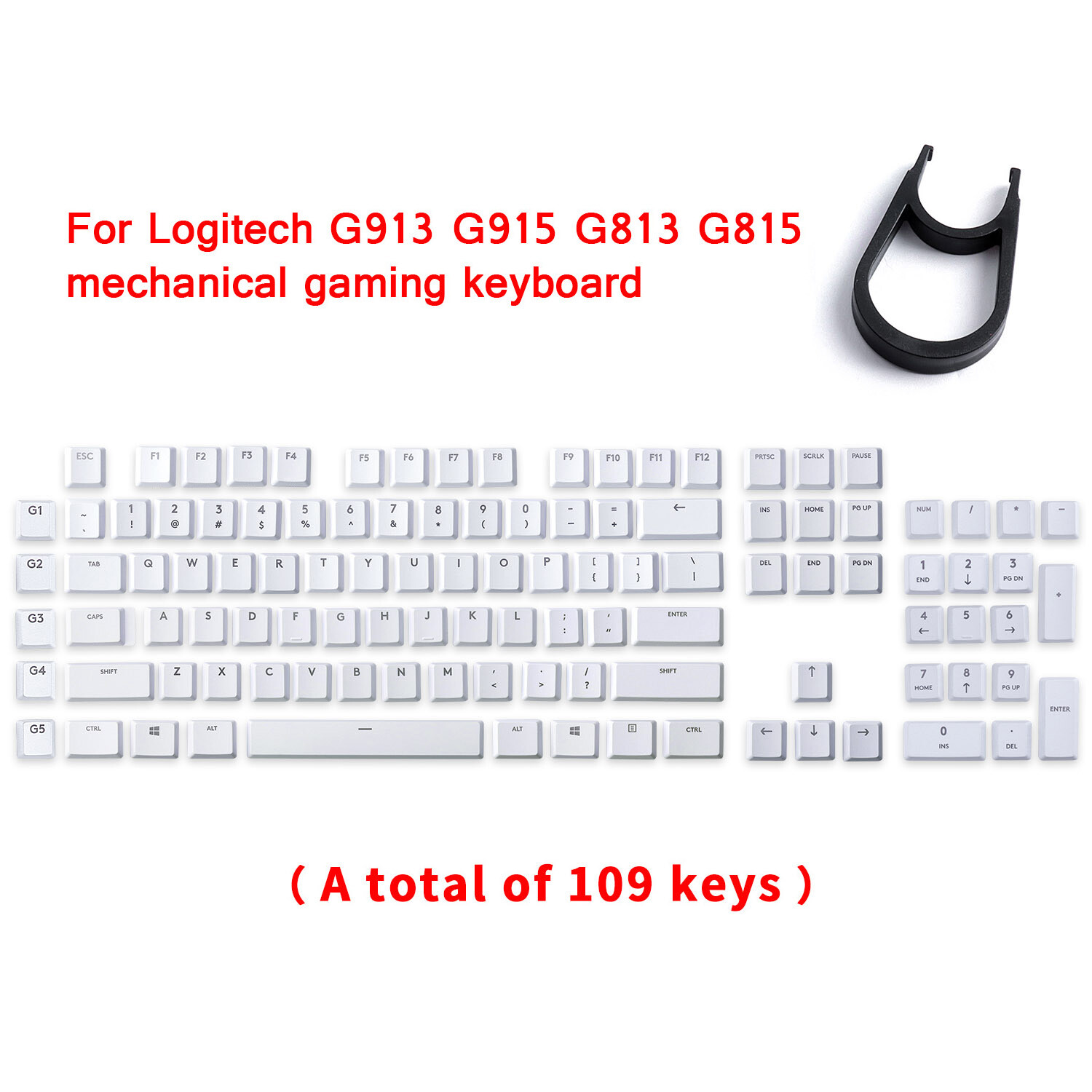 1 set A full 109 keys White Keycaps for Logitech G813 G913 G815 G915TKL Keyboard