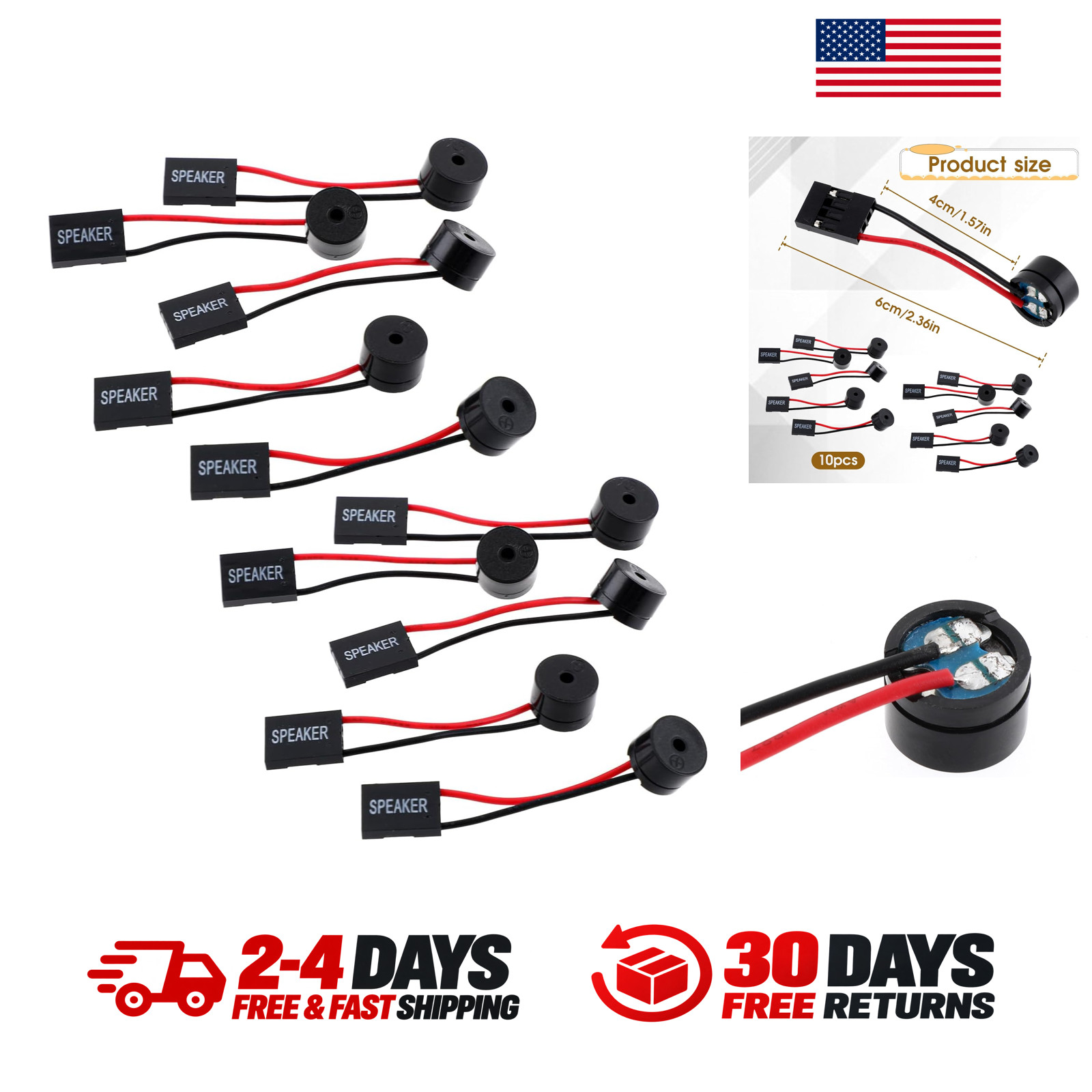 Computer Motherboard Speaker Mini Buzzer 4-Pin Internal Alarm Warning 10 Pack