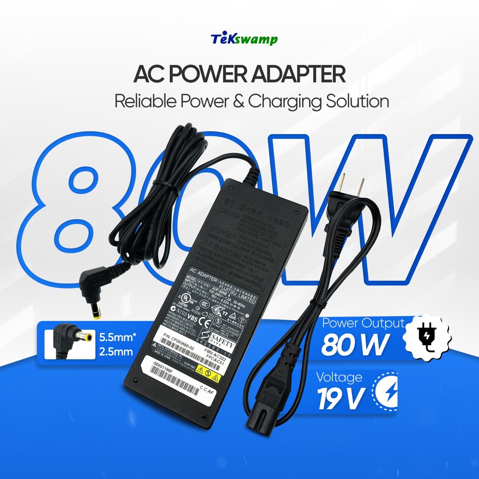 Genuine Fujitsu 80W AC Adapter ADP-80NB A 19V 4.22A Power Supply Charger