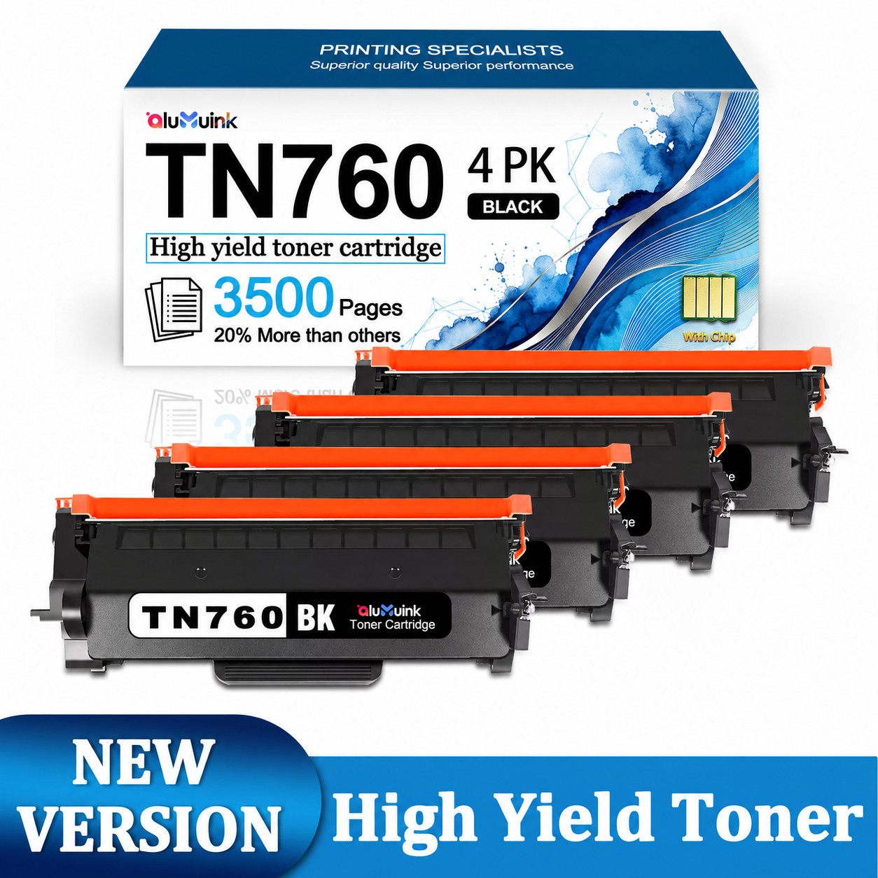 4-Pack  TN760 High Yield Black Toner Cartridge, 3,500 Pages per Cartridge