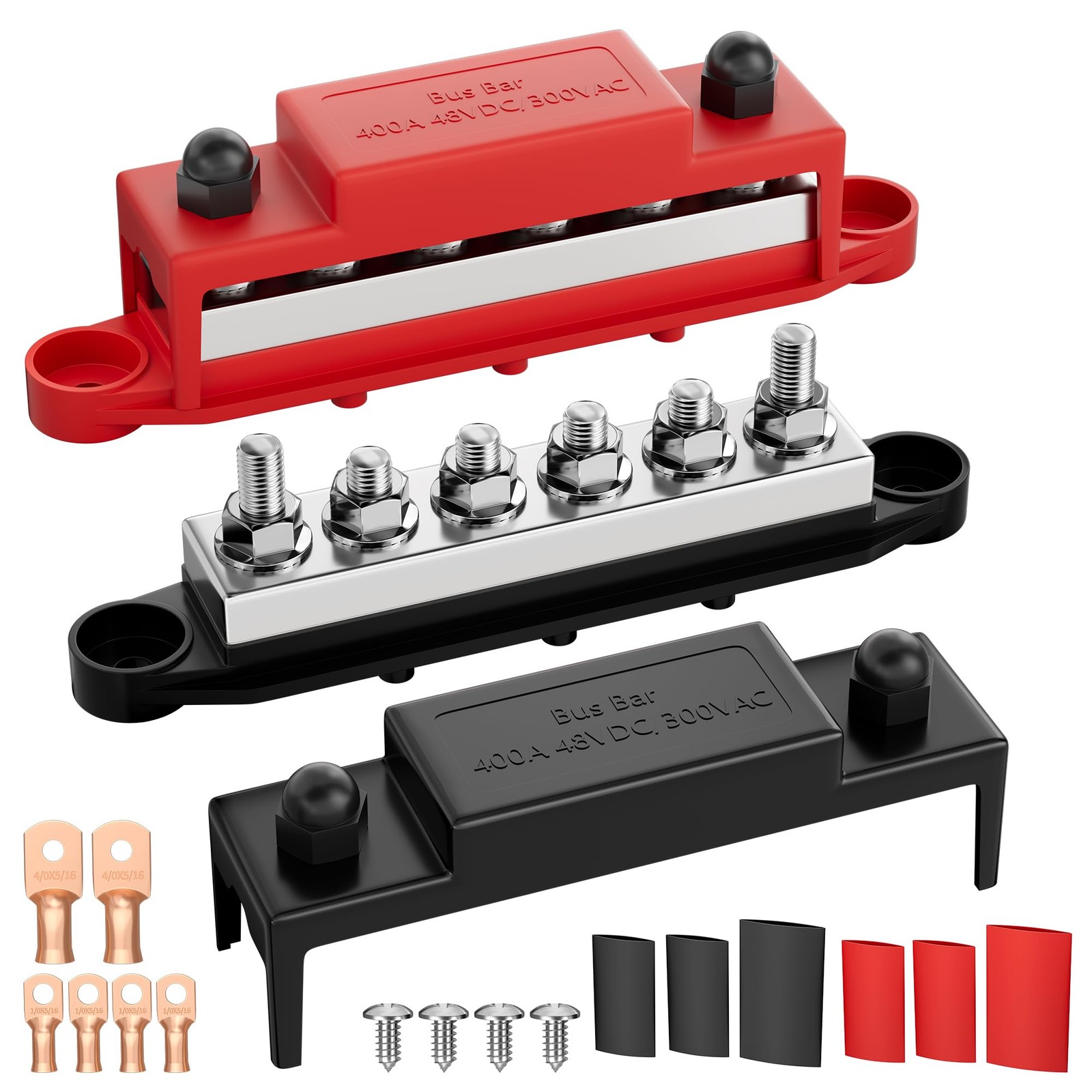 400A 12V 24V 48V Bus Bar with 6 x 5/16" (M8) Studs, Heavy Duty Power Distribu...