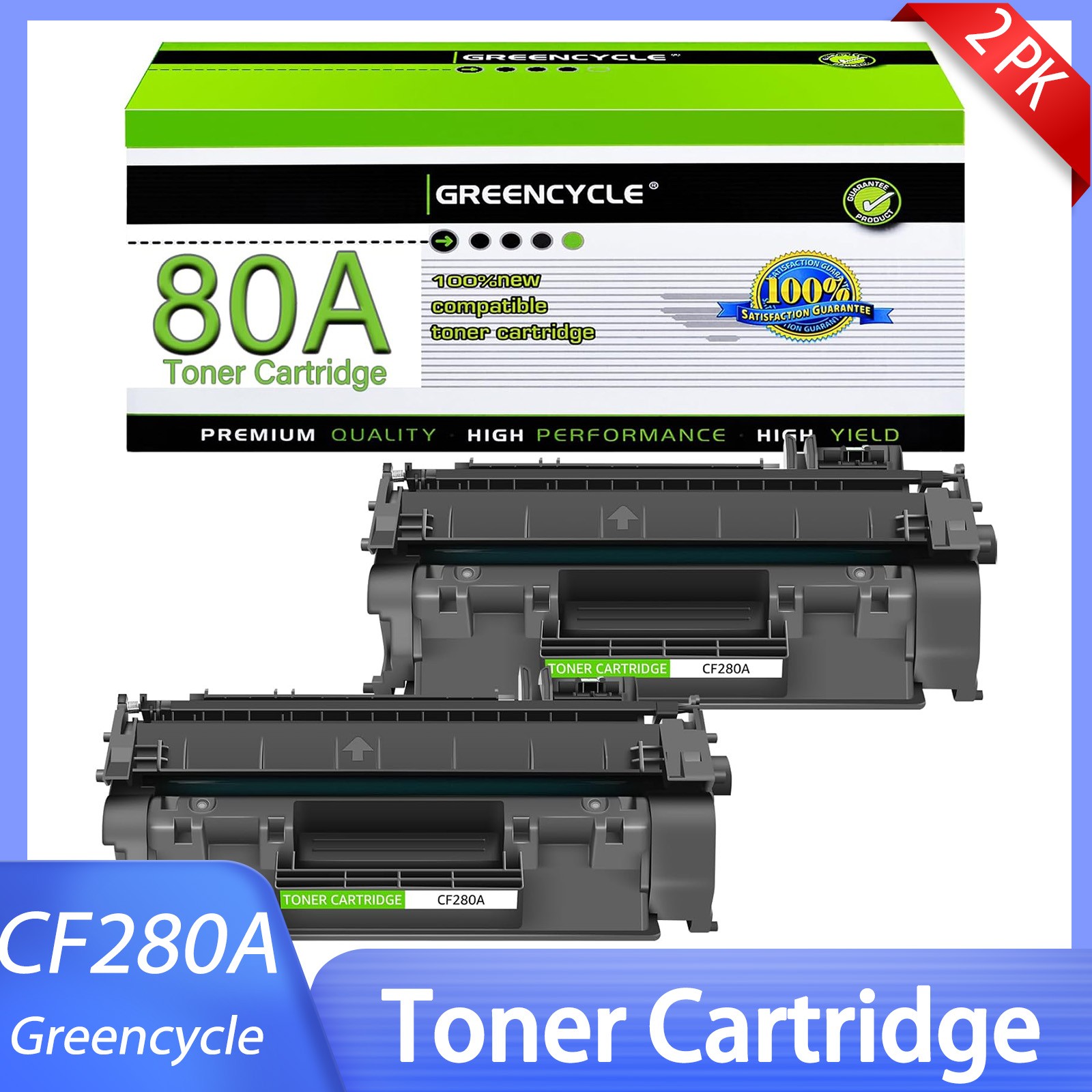 Two Pack Greencycle 80A Toner Cartridge HP CF280A M401dn M401n M425