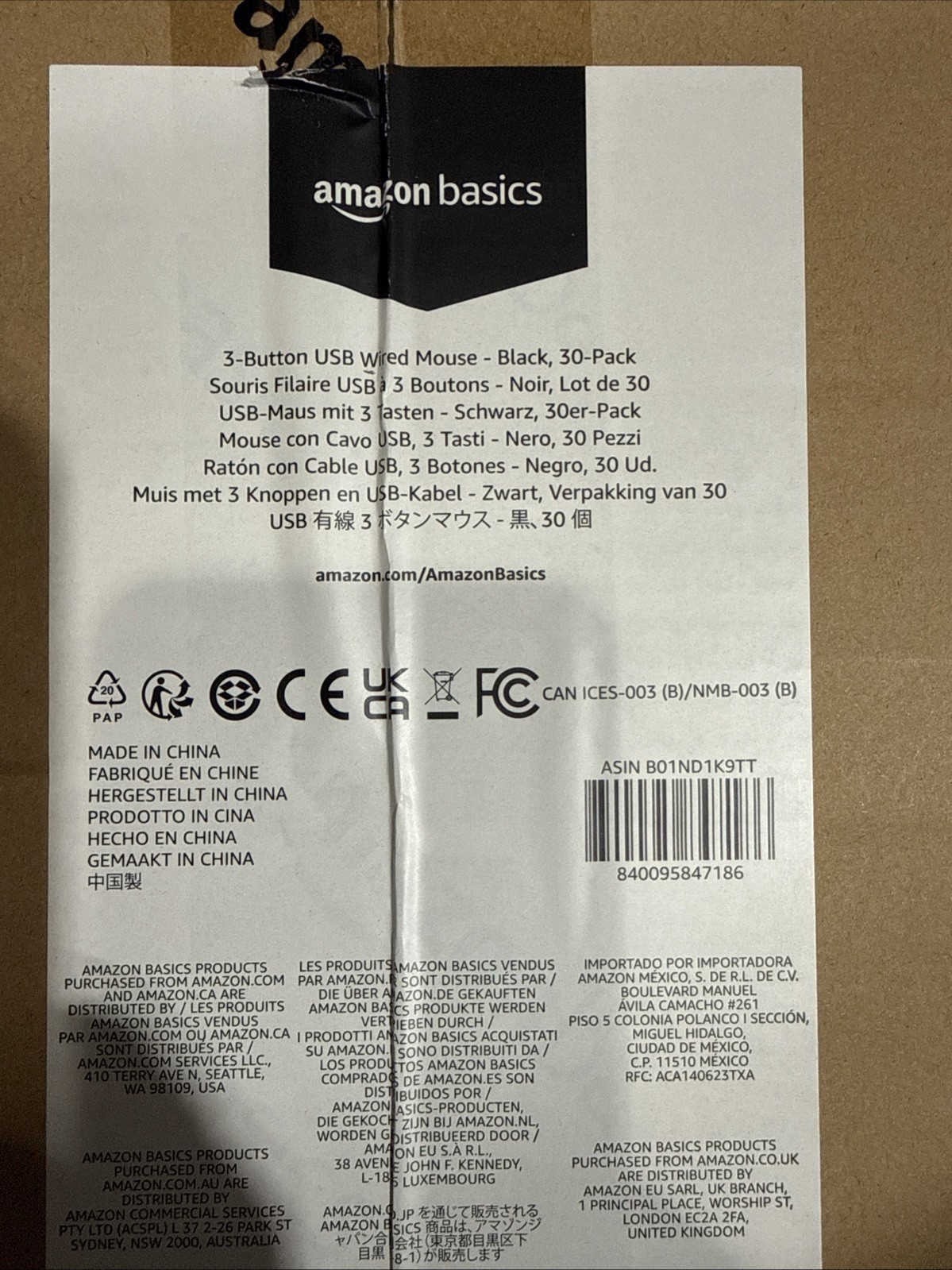 Lot Of 30 Mice, Amazon Basics 3-Button USB Wired Mouse NEW