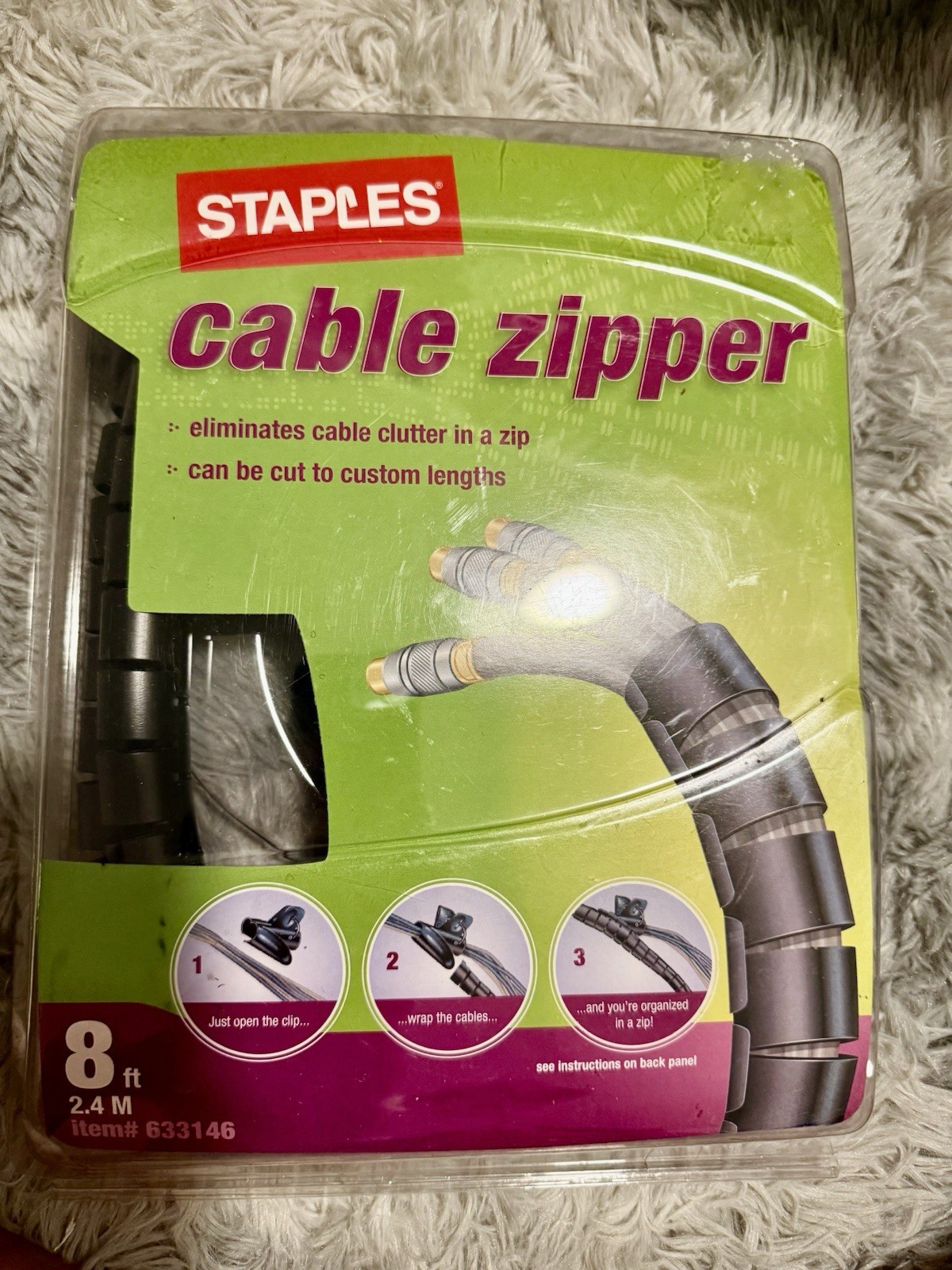 Staples Cable Sleeving Kit 8 ft Black Plastic Reusable Adjustable 633146 Compute
