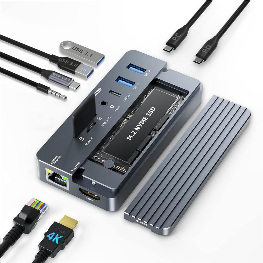 ACASIS 10-in-1 USB-C Docking Station NVMe/NGFF SSD Enclosure 4K@60Hz for Laptop