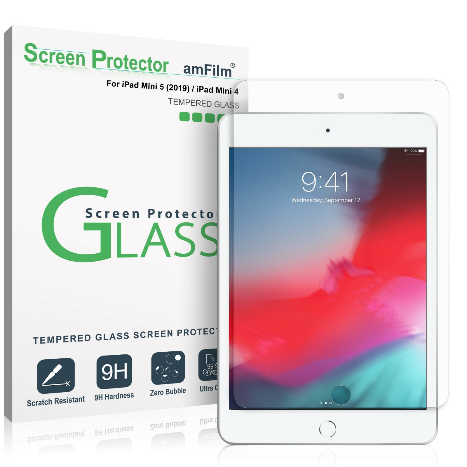 amFilm Apple iPad Mini 5 / Mini 4 Tempered Glass Screen Protector (1 Pack)