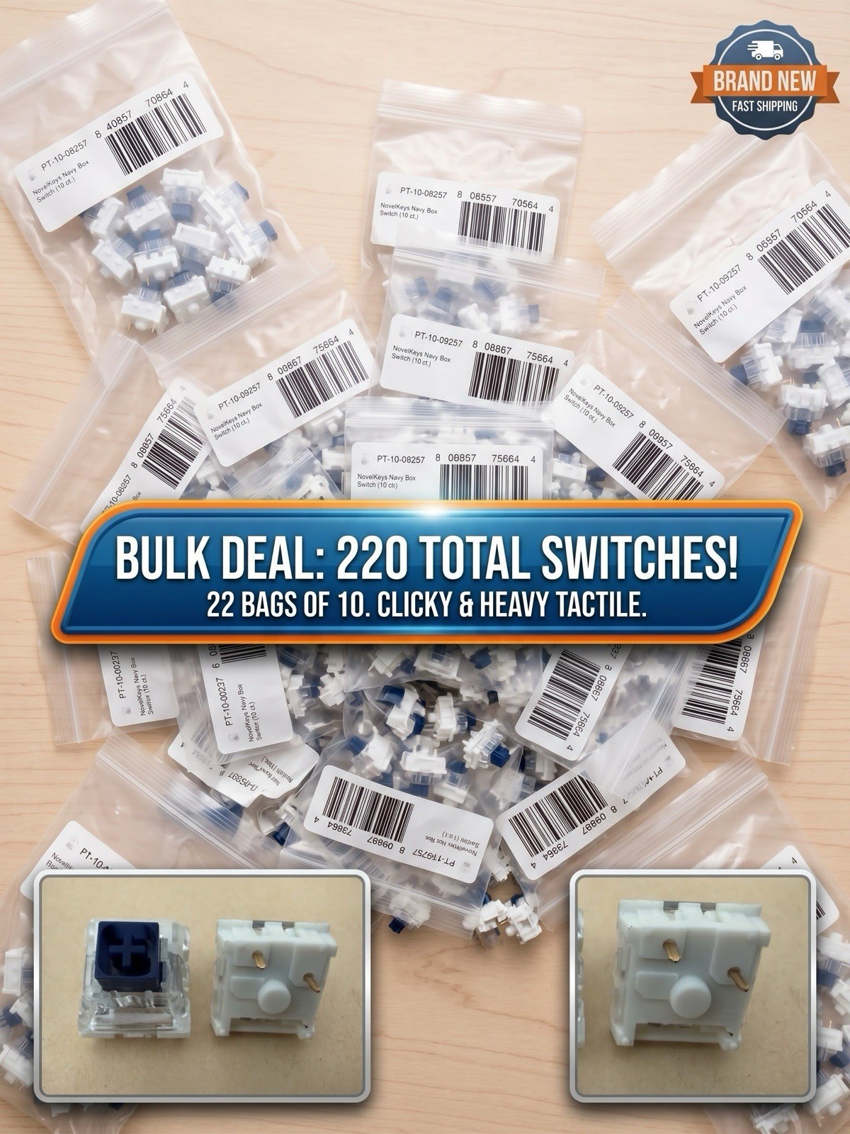 220x Kailh NovelKeys Box Navy Mechanical Keyboard Switches Lot 3-Pin New 