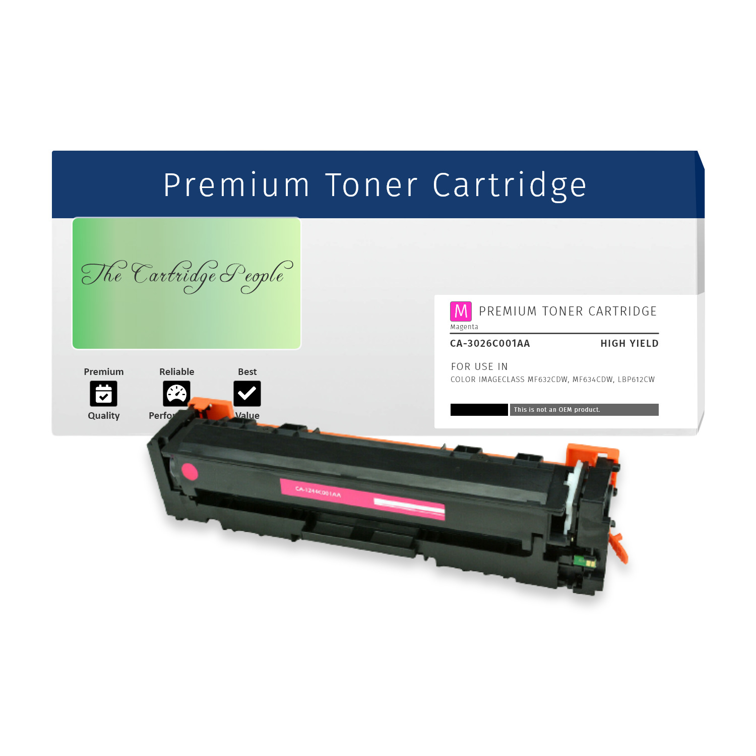 Canon 054H (3026C001AA) LBP612cw Compatible Toner CTG,  2.3K High Yield Magenta