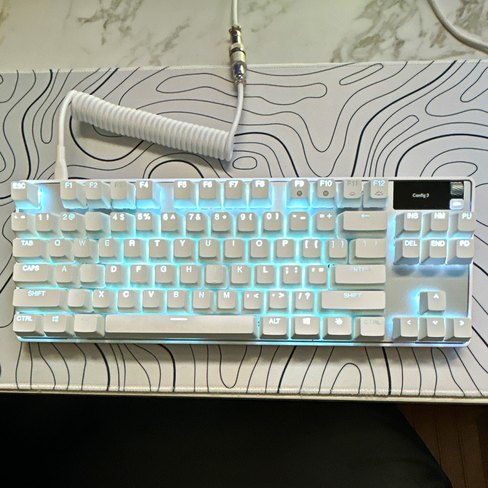White Compact Mechanical Wired USB Keyboard, Illuminated Backlit, English QWERTY