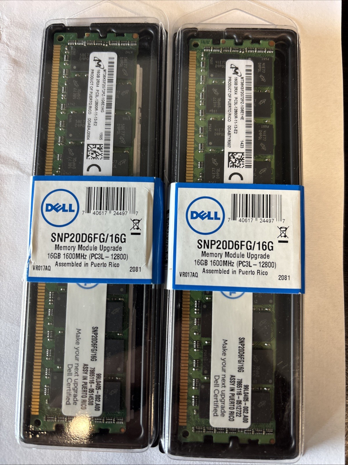 2x Dell SNP20D6FC/16G DDR3 (PC3L-12800R)