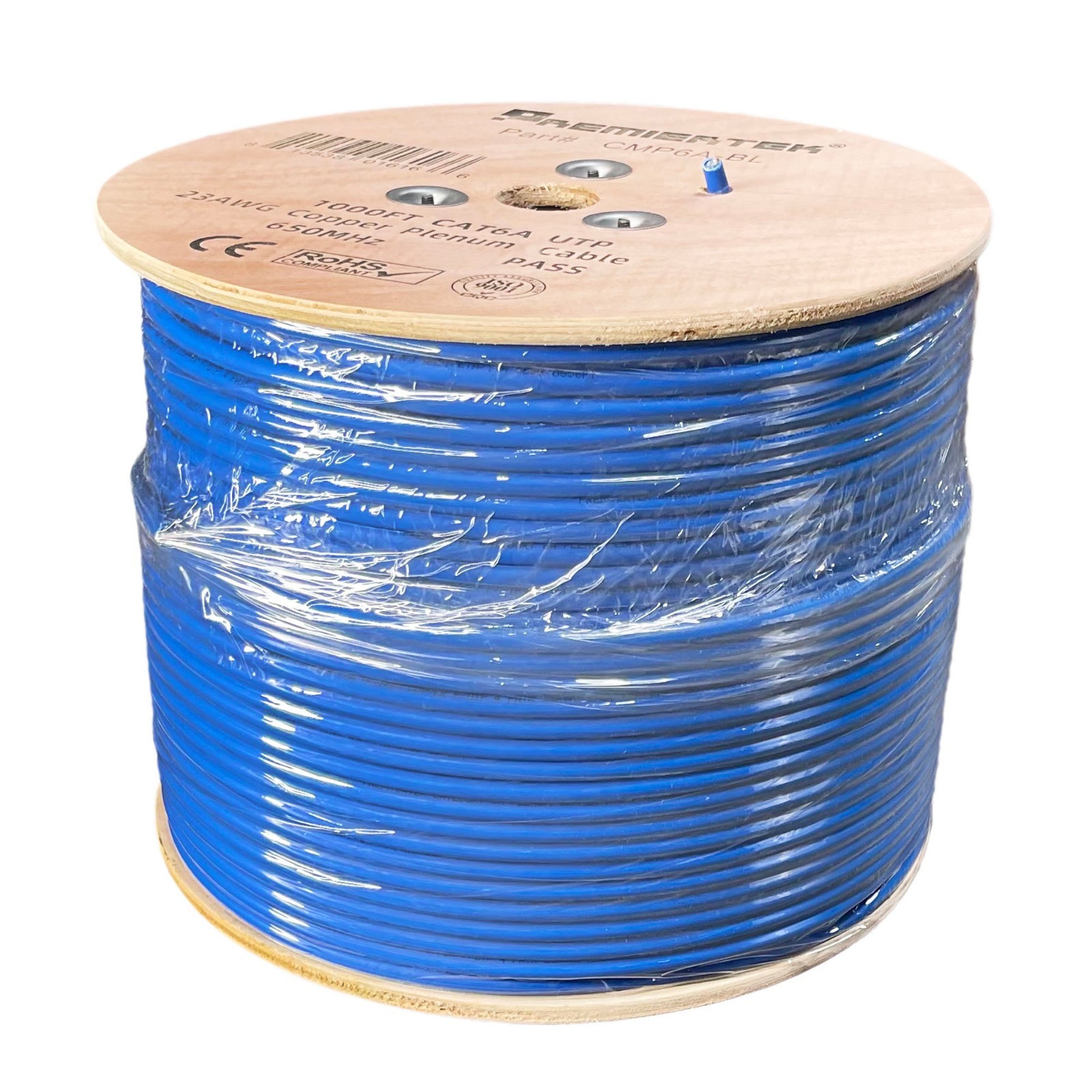 CAT6A 1000FT CMP Plenum Fire Rated UTP NETWORK ETHERNET LAN CABLE 650MHz Blue