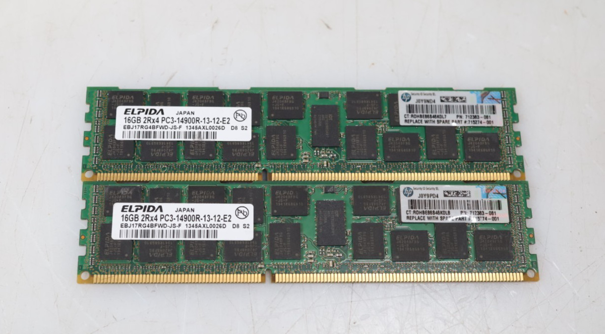 Lot 2x 16GB (32GB) Elpida EBJ17RG4BFWD-JS-F PC3-14900R DDR3 RDIMM Server Memory