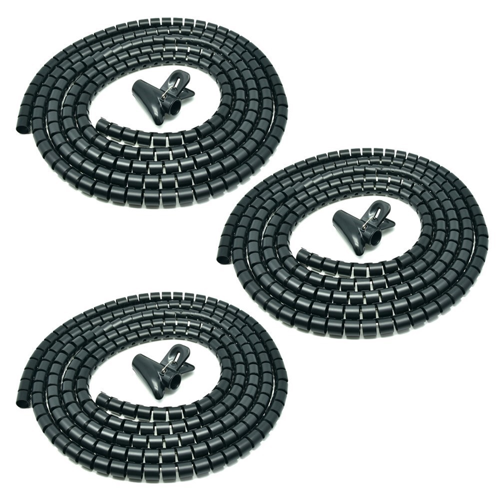 3 Pcs 20mm x 1.5M Spiral Zip Wrap Wrapping Cable Storage Wire Organizer Black
