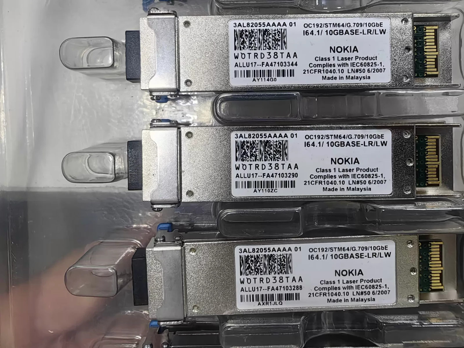 Lot of 4 NOKIA 3AL82055AA XFP OC192/STM64/G.709/10GE I-64.1 SR-1 LR WOTRD38TAA