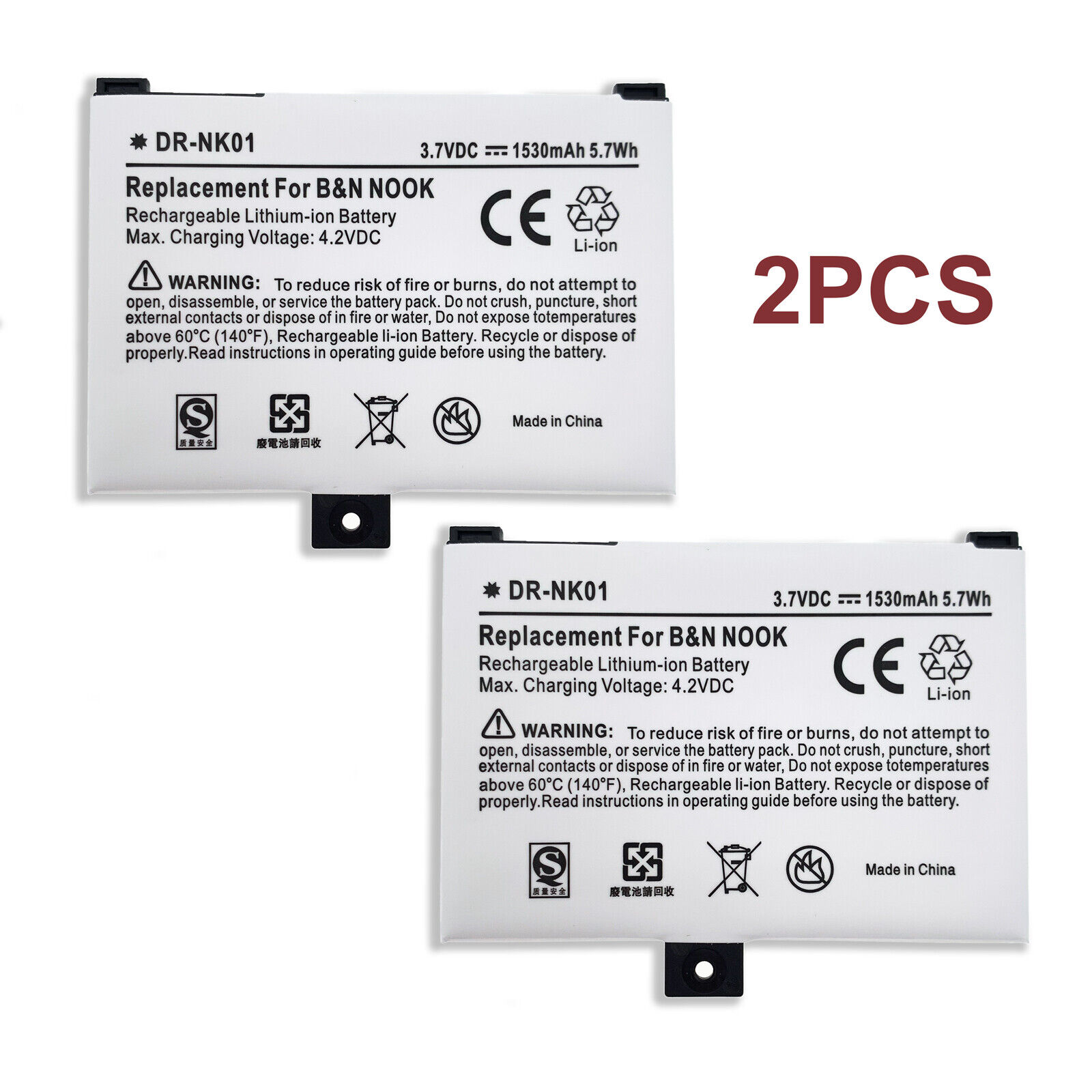 2Pcs Battery for Barnes & Noble BNRV100 BNRB454261 NOOK Classic, First Edition