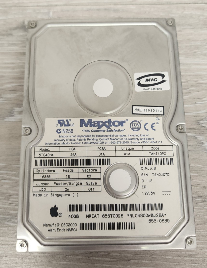 Maxtor 5T040H4 40GB 3.5" IDE HDD Hard Drive Apple NO OS Tested Working