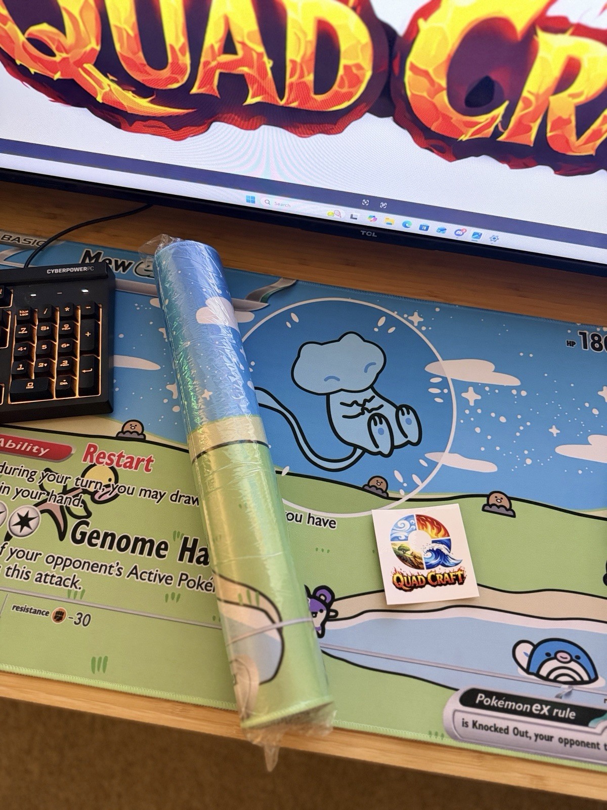 Mew ex “Bubble Mew” Pokemon Card Oversized Mousepad 35” X 16”