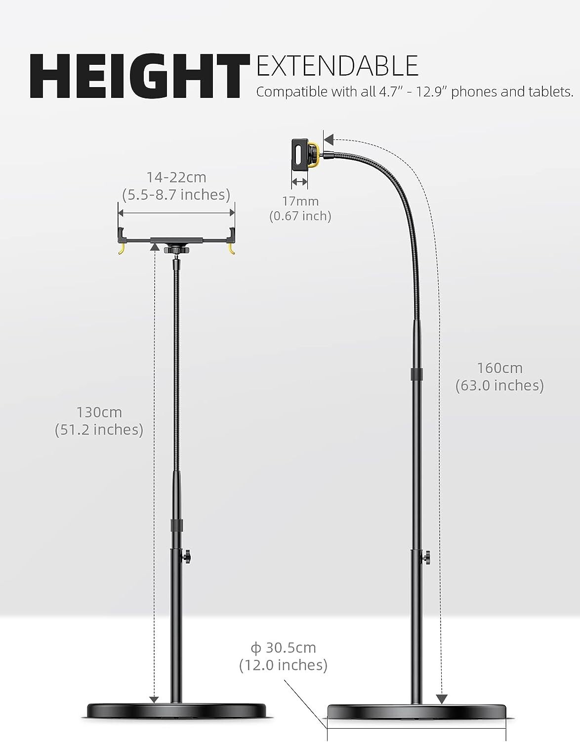 LAMICALL BLACK ADJUSTABLE HEAVY DUTY TABLET FLOOR STAND BLACK