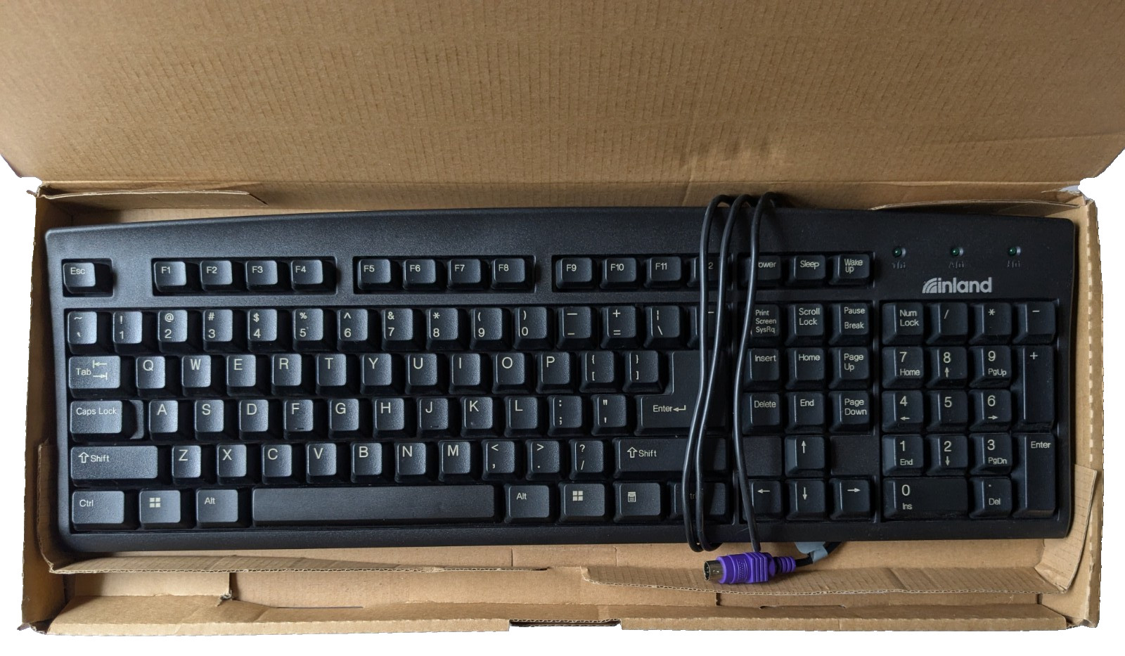 Inland QWERTY 70127 Wired PS/2 Black Soft Touch Quiet Ergonomic Keyboard