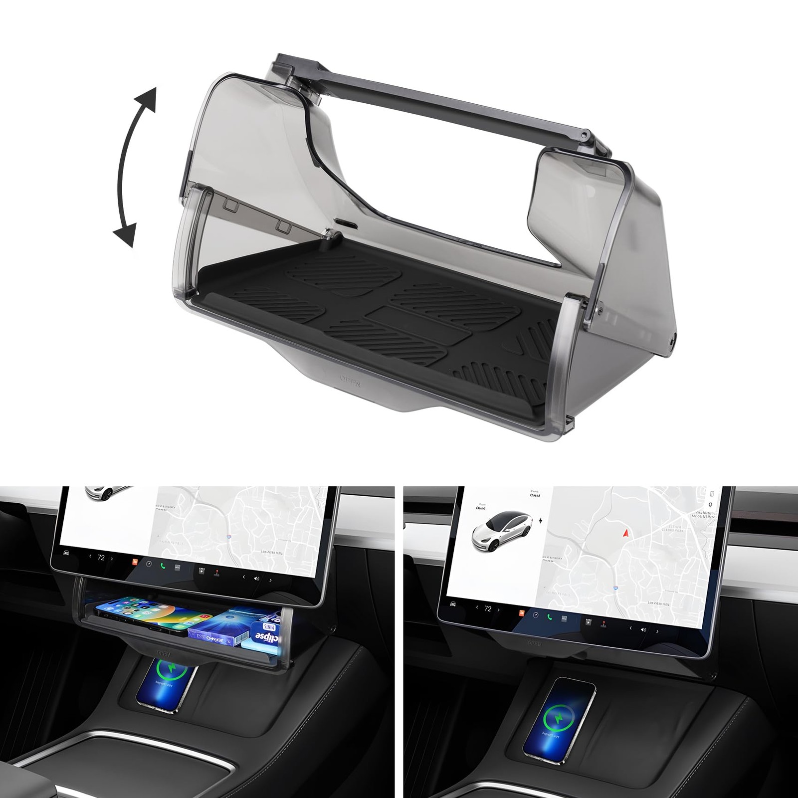 Canvcle Hidden Under Screen Storage Box for 20162026 Tesla Model Y/Model 3 Ac...