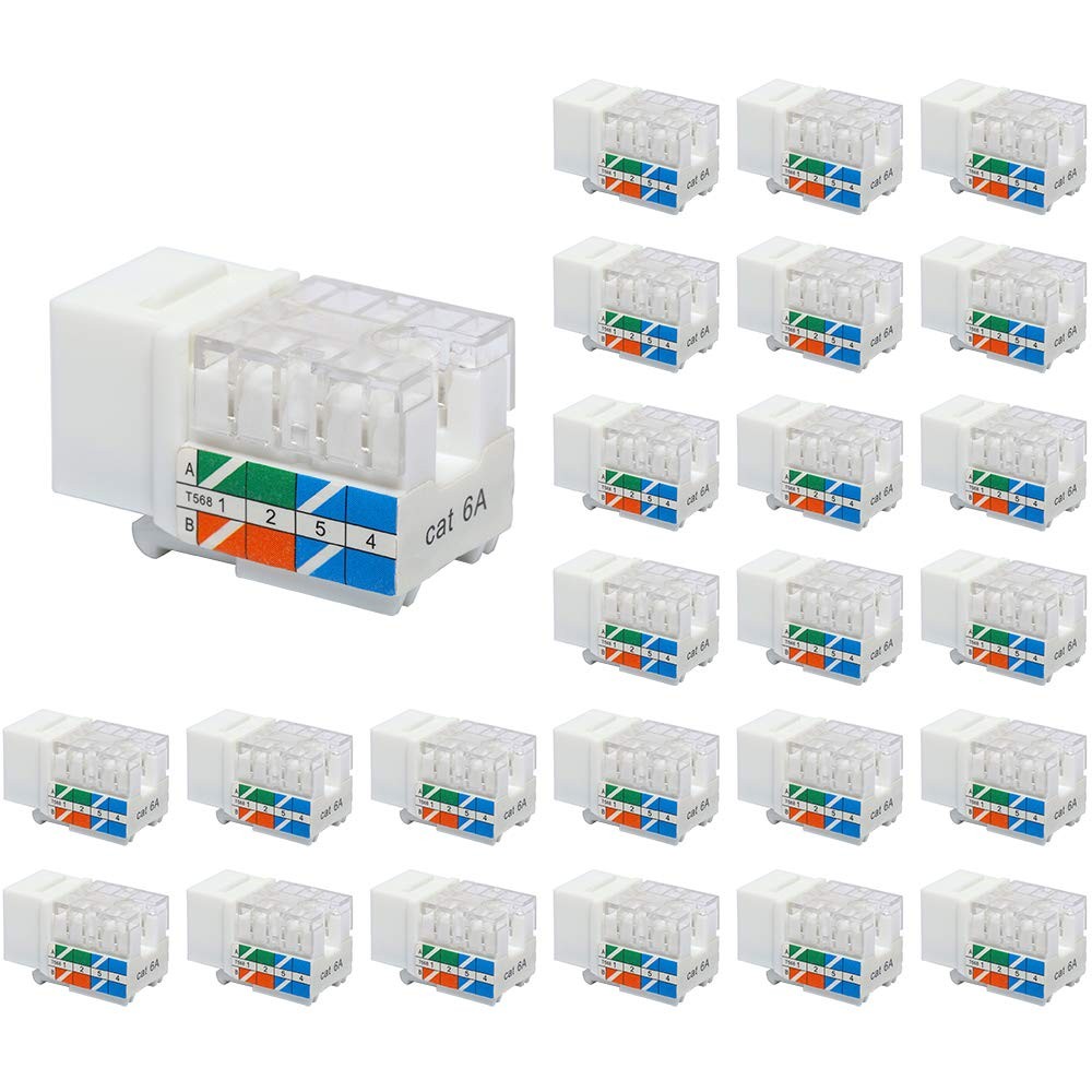 RJ45 Cat6A Keystone Jack Listed 25-Pack, 10 Gbps Slim Profile Modular Ethernet