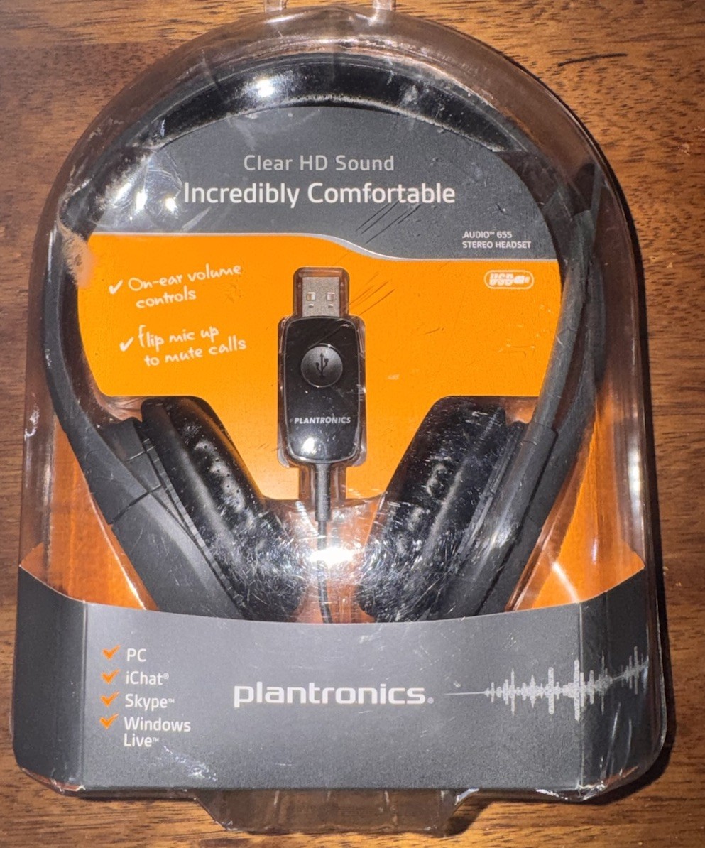 Plantronics Audio 655 USB Stereo Headset DSP Black Headband Clear HD Sound New 