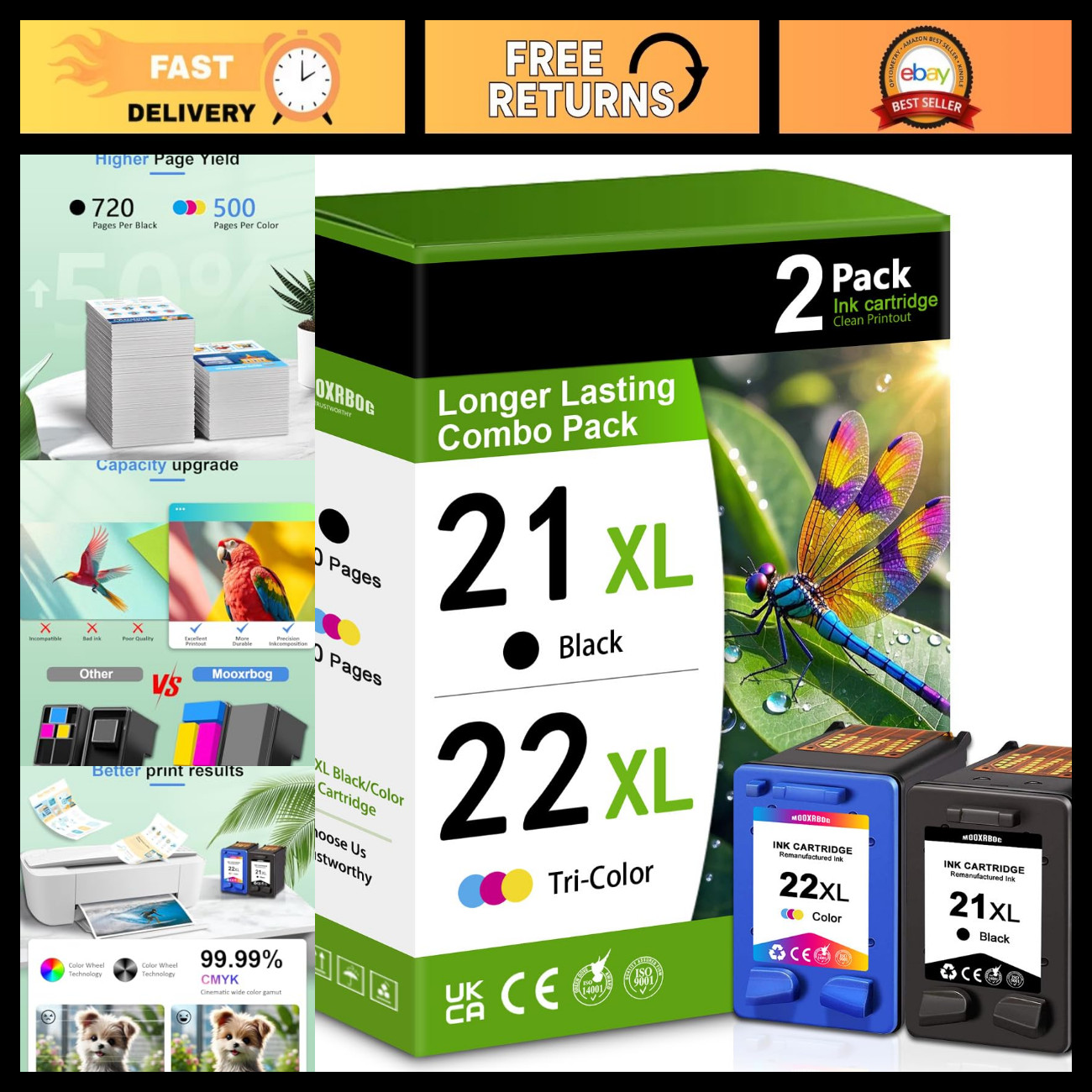 Compatible 21XL 22XL Ink Cartridges Combo Pack - Black & Tri-Color for HP Printe