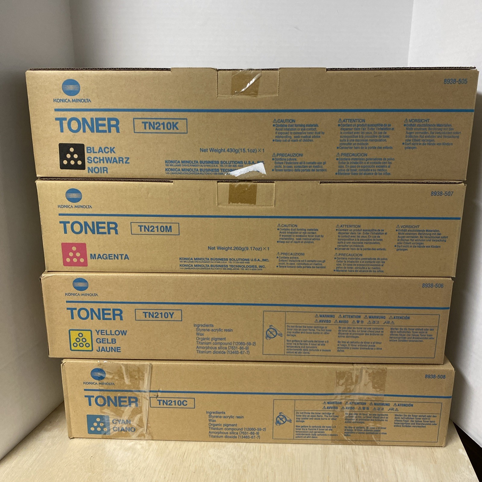 NEW 4 x Original Toner Konica   TN210 K/C/M/Y Cartridges • Sealed Original Box