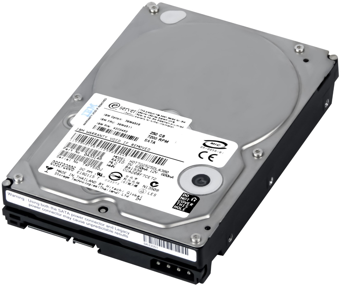 HARD DRIVE IBM 39M4511 42C0463 HDT722525DLA380 250GB 7.2K 8MB SATA II 3.5''