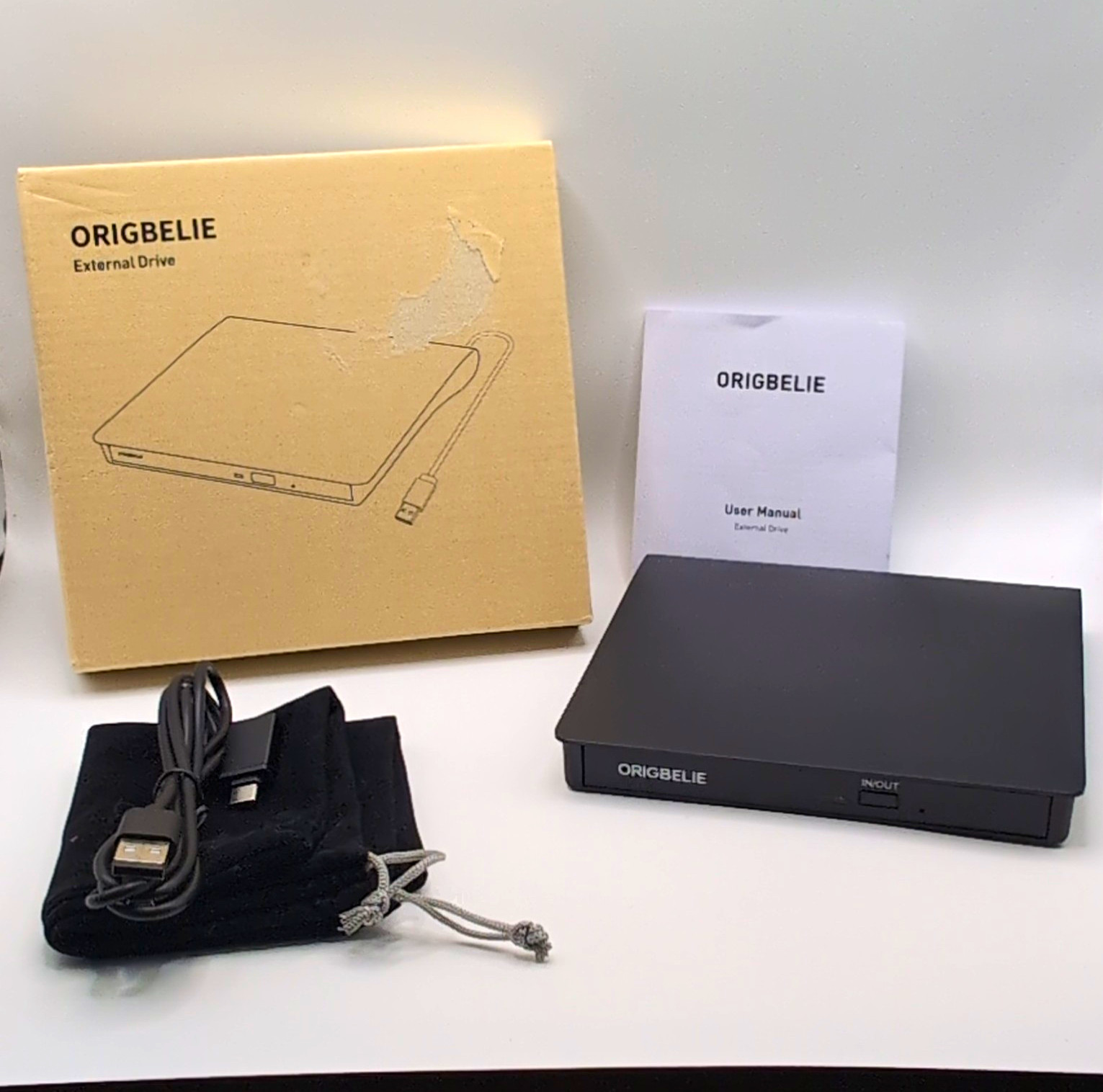 ORIGBELIE BT524 USB External CD/DVD Drive w/ HDD Support, Black PC/Mac