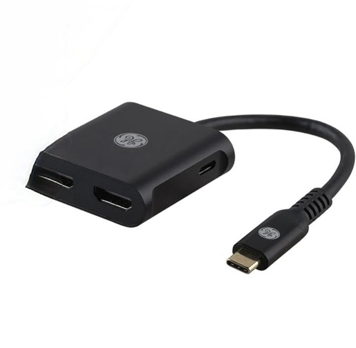 NEW GE ULTRAPRO USB-C to Dual Port HDMI Adapter, BLACK, 4K, UltraHD