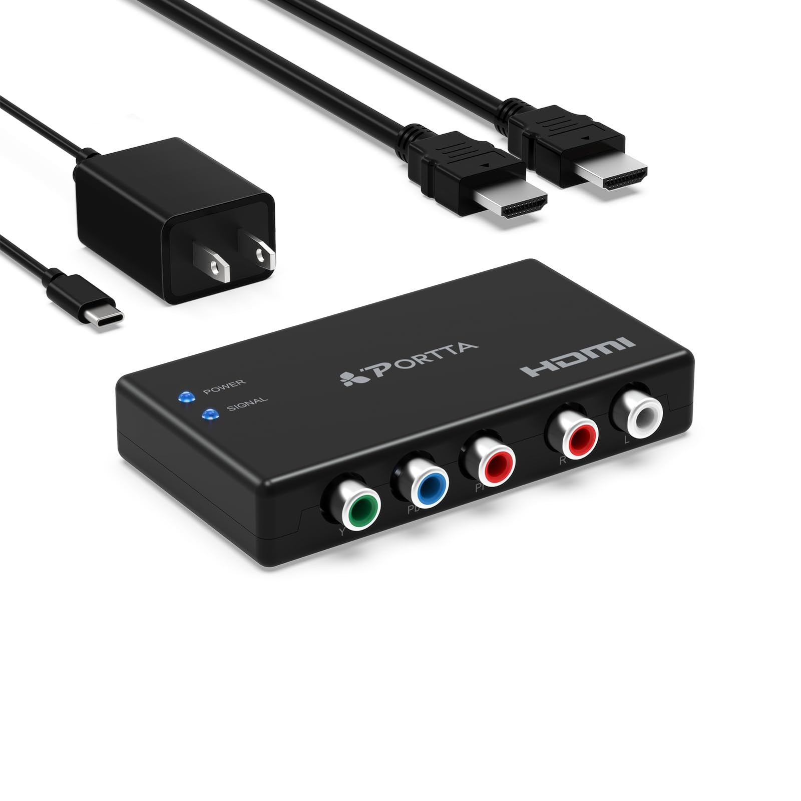 Portta Component to HDMI Converter w/ cable & Power adapter, Black