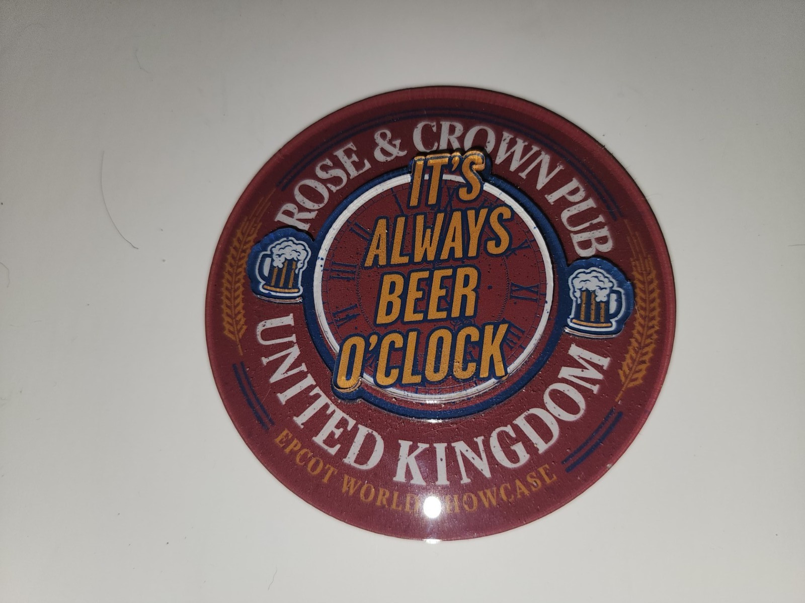 Disney Parks Epcot World Showcase Rose & Crown Pub UK 3-D Round Acrylic Magnet