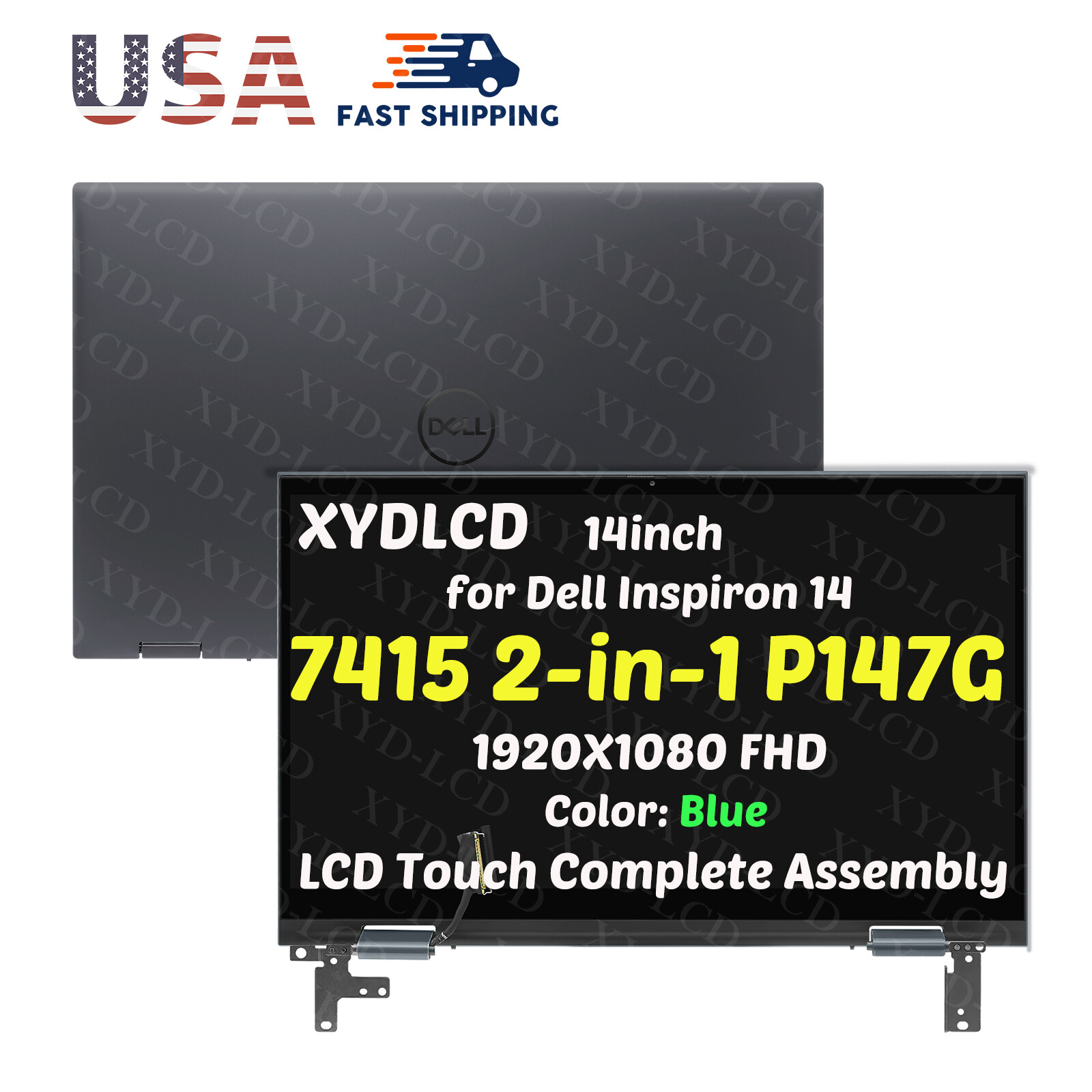 New 14in for Dell Inspiron 14 7415 2-in-1 P147G LCD Touch Digitizer 0DC1RR KRCDD