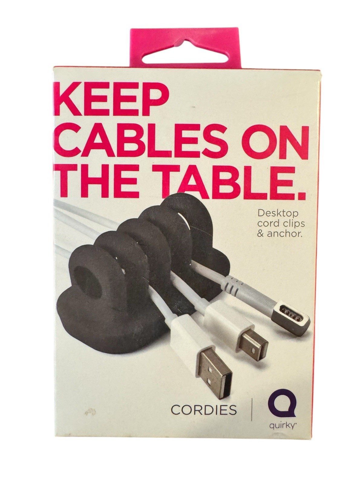Quirky Cordies Desktop Cord Clips & Anchors Black Brand New 