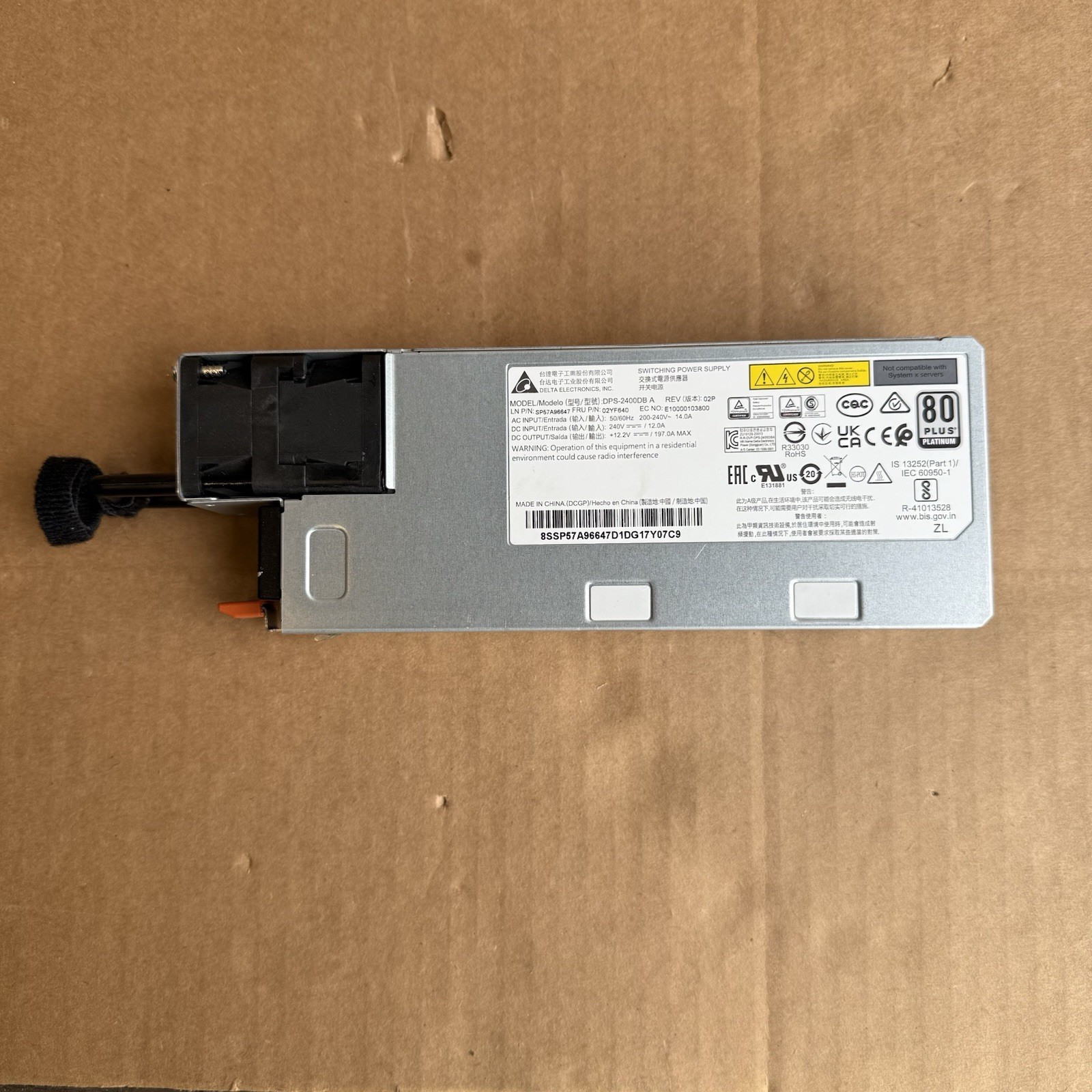 Lenovo 02YF226 2400W Server Power Supply Delta DPS-2400DB A 80+ Platinum