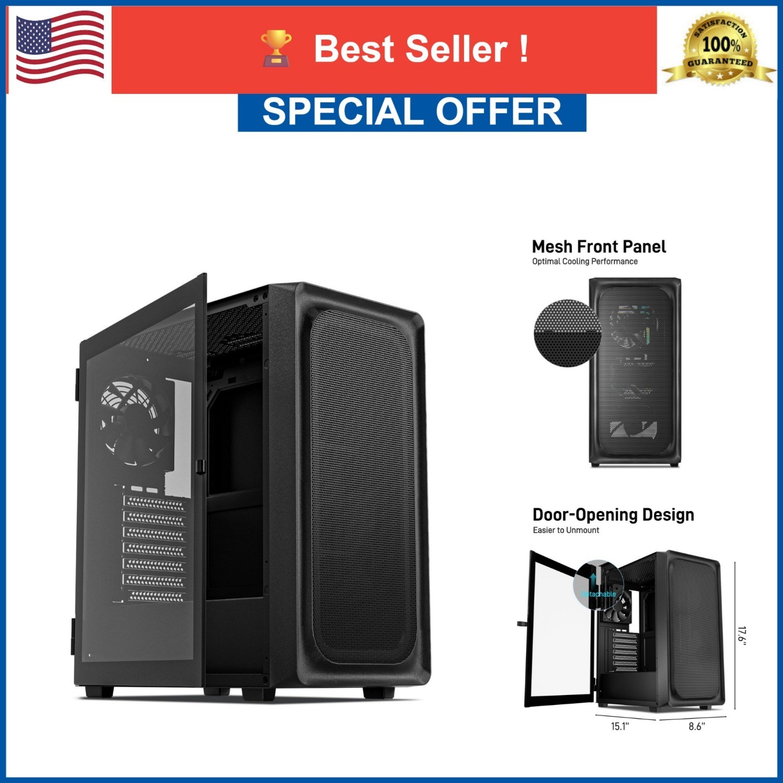 DARKROCK EC2 ATX Mid Tower Gaming PC Case, Tempered Glass, Type-C Ready