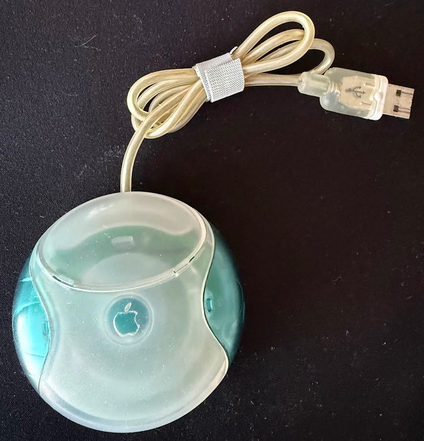 Vintage Apple USB Mouse M4848 Bondi Blue /Teal Hockey Puck Tested & Works Good