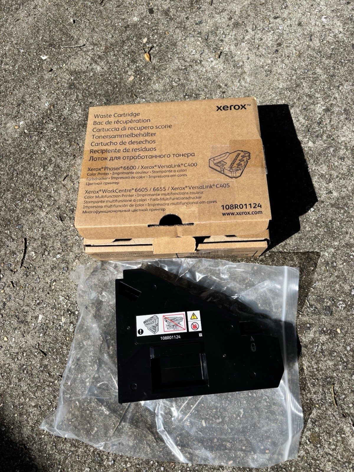 New Open Box - Genuine Xerox 108R01124 Waste Toner. Box Opened For Inspection.