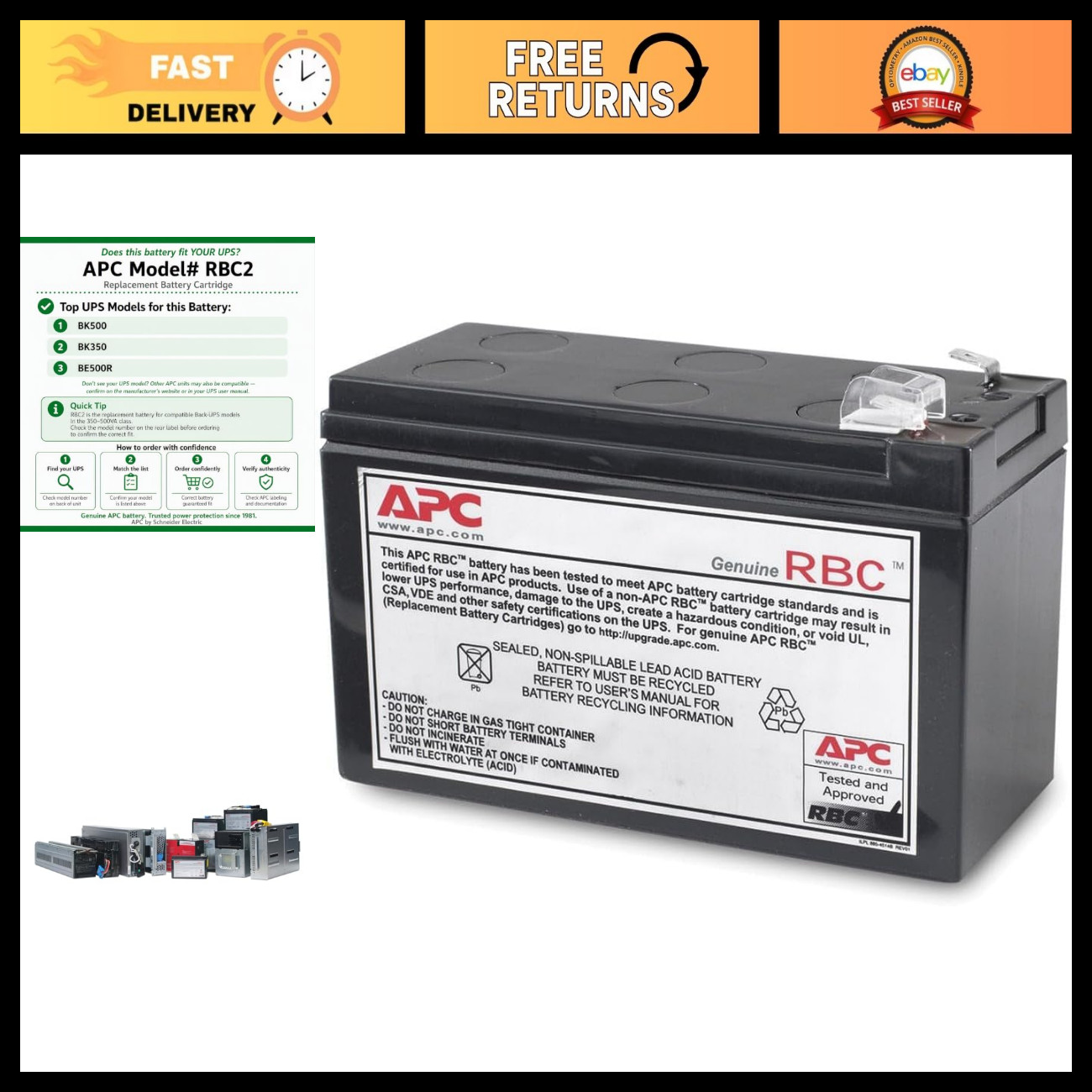Replacement UPS Battery RBC2 for BK350 BK500 SC420 - Compatible Power Backup