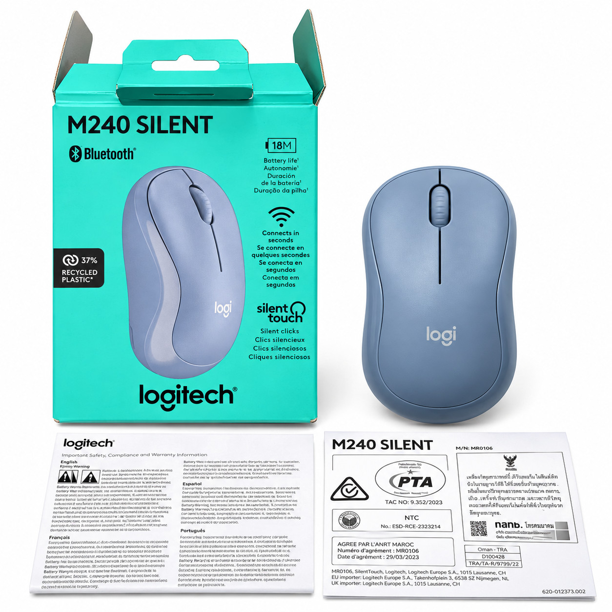 Logitech M240 Silent Bluetooth Wireless Mouse Lavender Blue Gray PC Mac