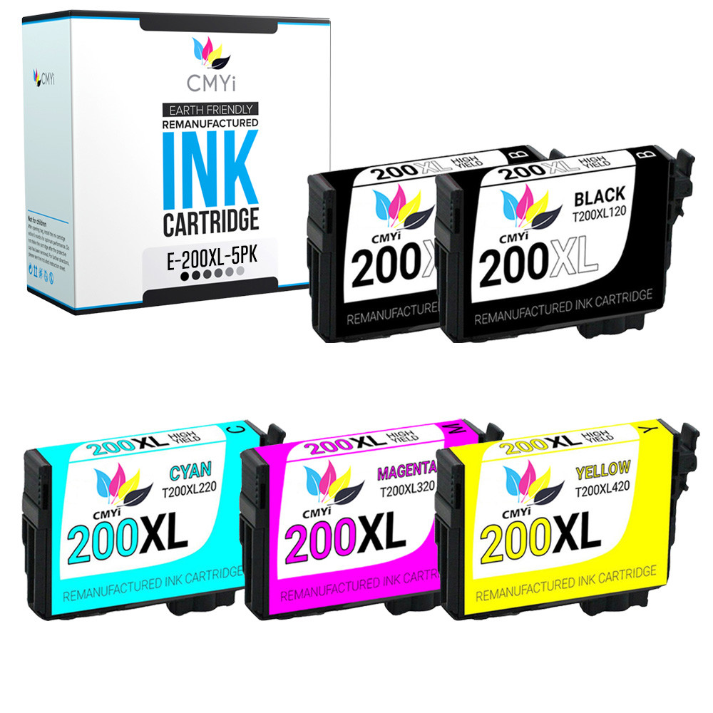5PK T200XL Black Color Ink Cartridges for Epson 200XL 200 XL 2B 1CMY Combo Pack