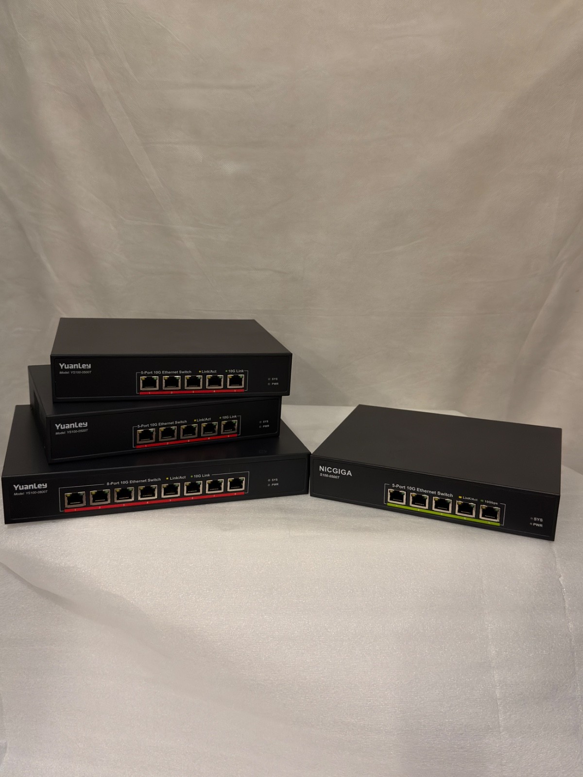 SWITCHES GALORE 10GB 3 YUANLEY & 1 NICGIGA 10GB UNMANAGED ETHERNET SWITCHES 10GB
