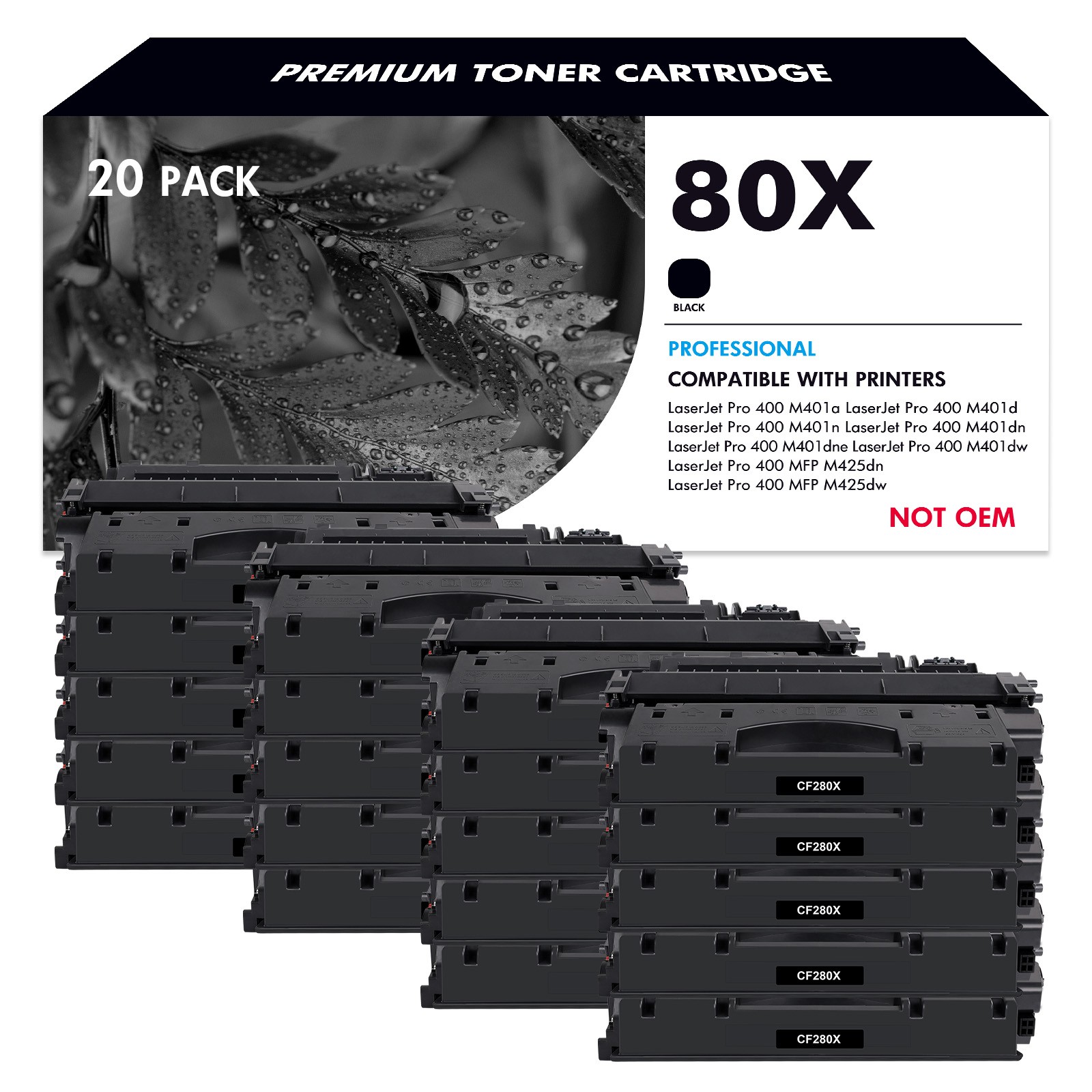 20PK Black CF280X 80X Toner For HP LaserJet Pro 400 M401dn M401dw M401dne M425dn
