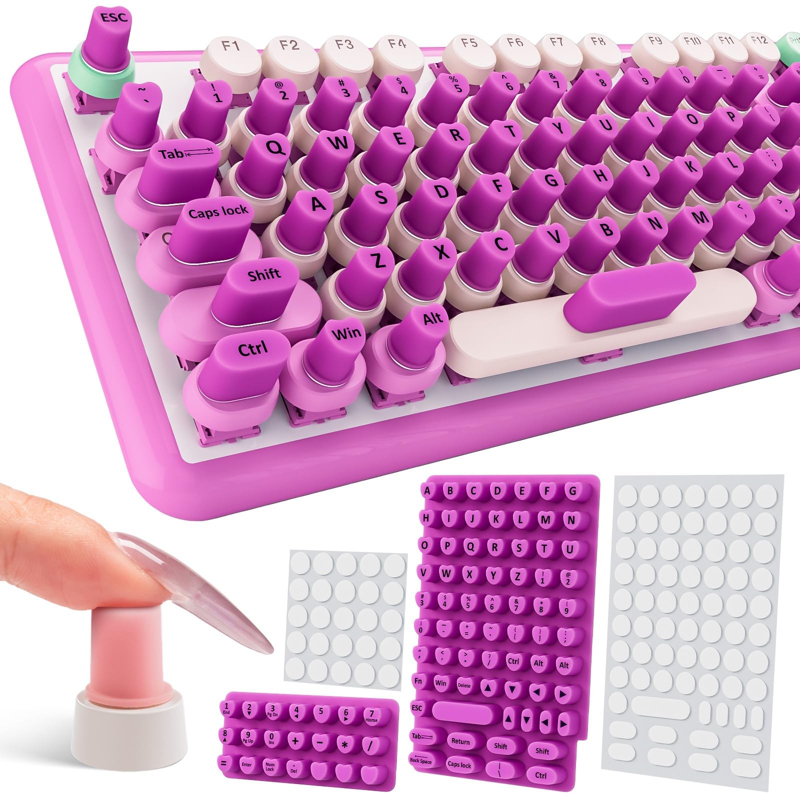91PCS Raised Keyboard Stickers for Long Nails, Soft Silicone Long Nails Keybo...