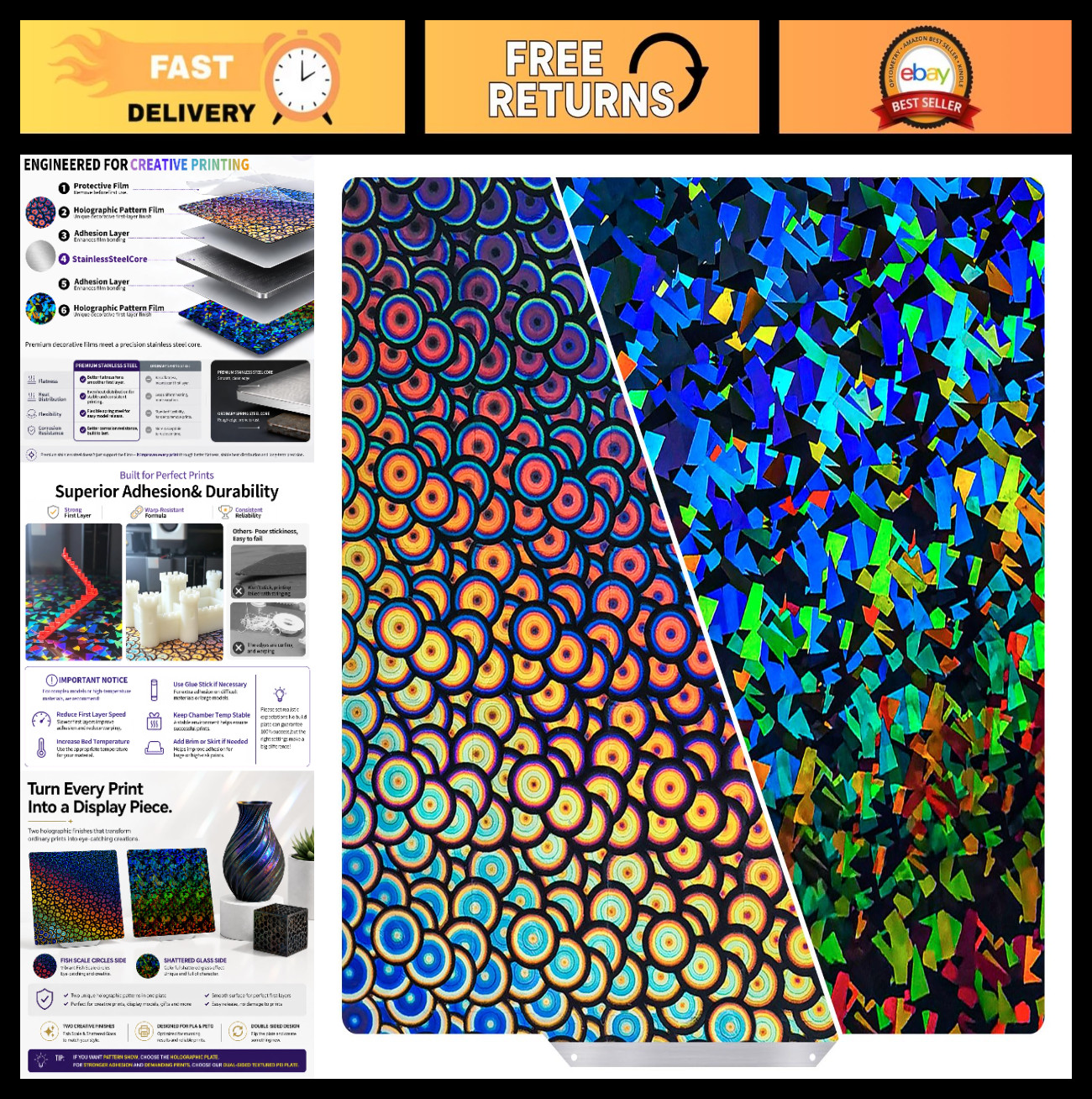 Double-Sided Smooth Build Plate 355x355mm for 3D Printers, PEK/PEC Material